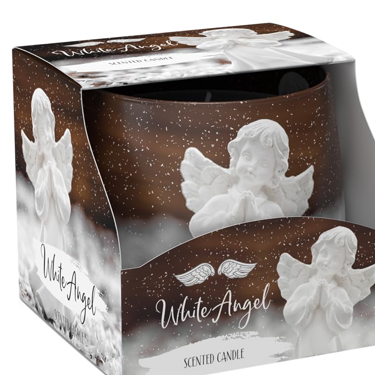 LivuX Vela aromática en tarro de cristal de ángel, aroma suave en polvo, 100 g, aprox. 25 horas de combustión, diámetro de 7,5 cm, armonía y tranquilidad, 1337