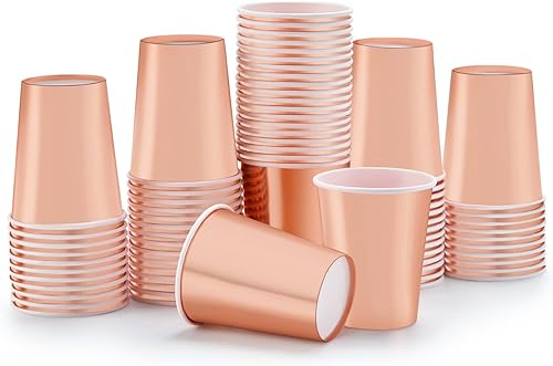 Miniatura 4 de Vasos de papel de oro rosa de 9 onzas [paquete de 50] desechables para bebidas frías y calientes, té, café, agua, leche, jugo, purpurina,