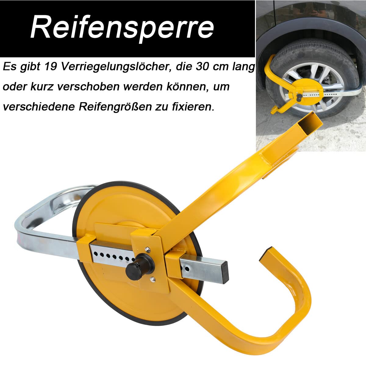 Radkralle Parkkralle Reifenkralle mit Sicherheitsschloss 2 Schlüssel Diebstahlsicherung für PKW Wohnwagen Reifenbreite 220mm Räder 13-15"