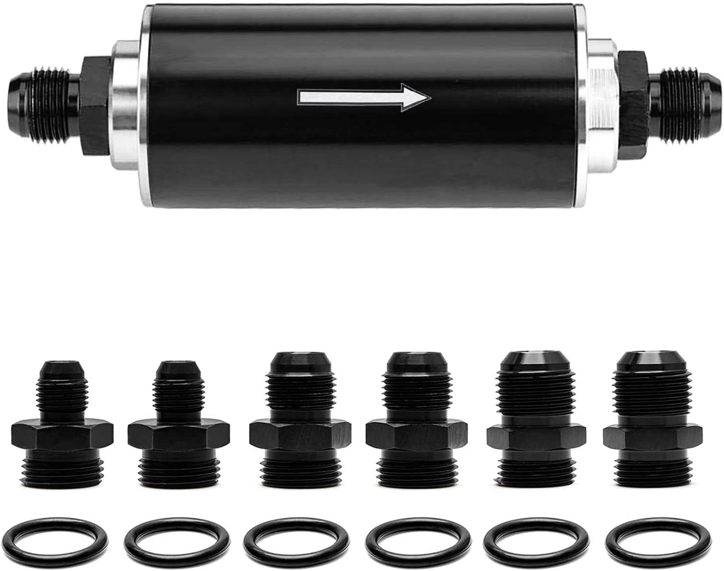 58mm 30 Micron Inline Fuel Filter 6AN 8AN 10AN Aluminum Fuel/Gas/Petrol Filter Adapter Fittings & Fuel Filter Mounting Bracket Universal Cleanable Black