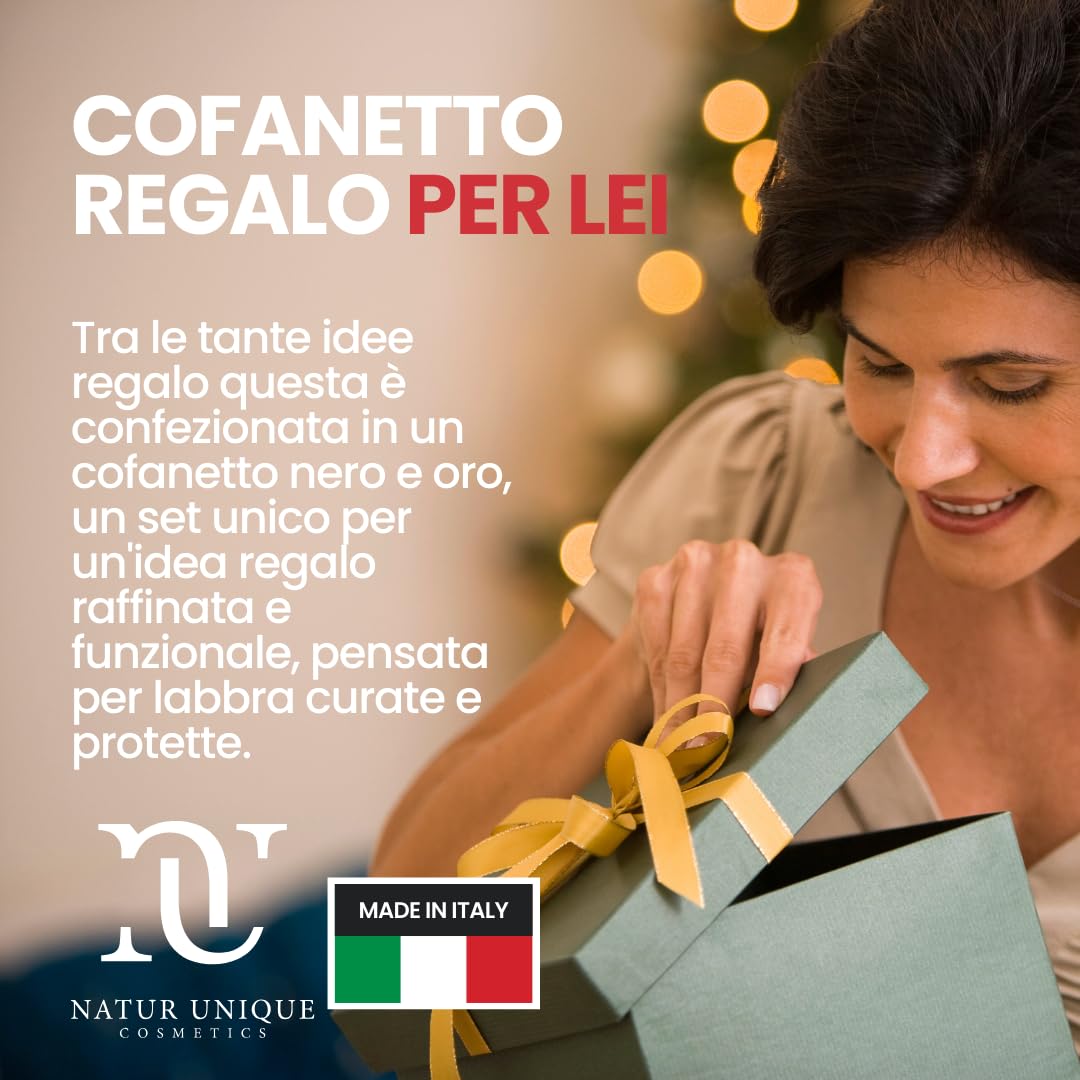 Kiss Collection Natur Unique | Cofanetto con Lip Balm Antiage e Scrub Labbra Idratante | Burrocacao con Acido Ialuronico e Collagene per Cura e Bellezza Completa | Balsamo Labbra Idratante | Natale 25