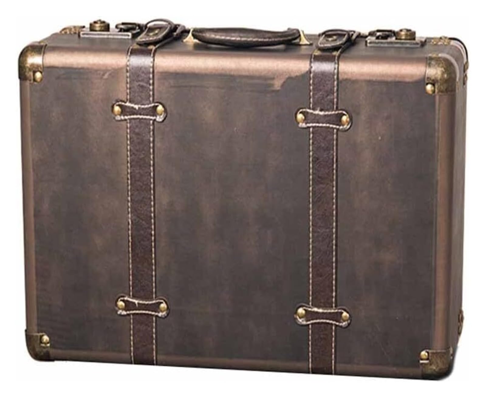 Maleta Vintage, baúl Antiguo de Madera y Cuero, Caja de Almacenamiento Decorativa Retro, Adornos para decoración del hogar, escaparates y Accesorios de fotografía (48x28x15cm)