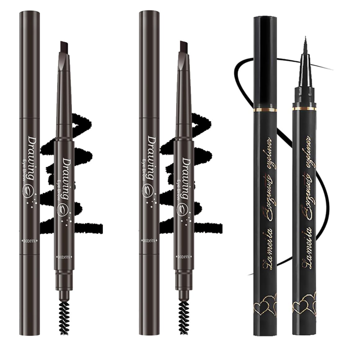 3 Different Eyebrow Tattoo Pencil, Eyeliner Pencil with Eye Makeup Long Lasting Waterproof and Smudgeproof Natural Looking Brows (Black)