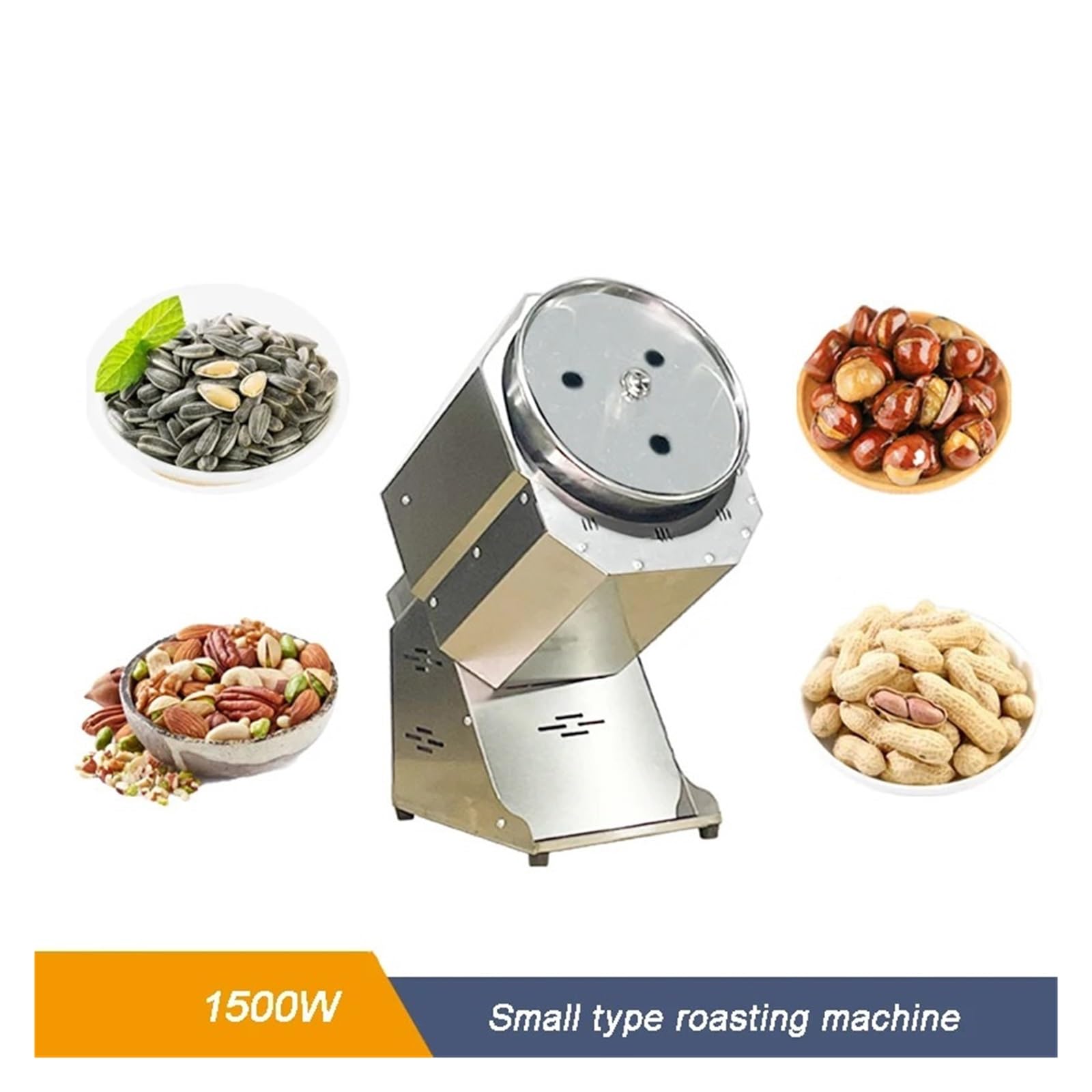 Elektrischer Nussröster aus Edelstahl, 1500 W, Kastanien, Kaffeebohnen, Erdnüsse, Molensamen, Braten, Obst, Walnussröster Haltbarkeit, Effizienz