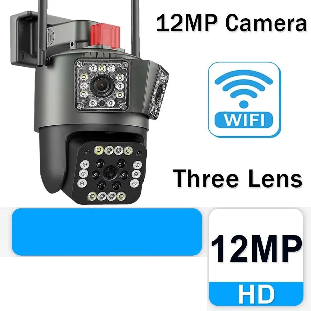 Camara Vigilancia Cámara de seguridad de 12MP 6K Zoom 8X cámara de vigilancia de tres lentes seguimiento automático cámara IP de 8MP cámara CCTV inalámbrica for hogar inteligente(6K 12MP Camera)