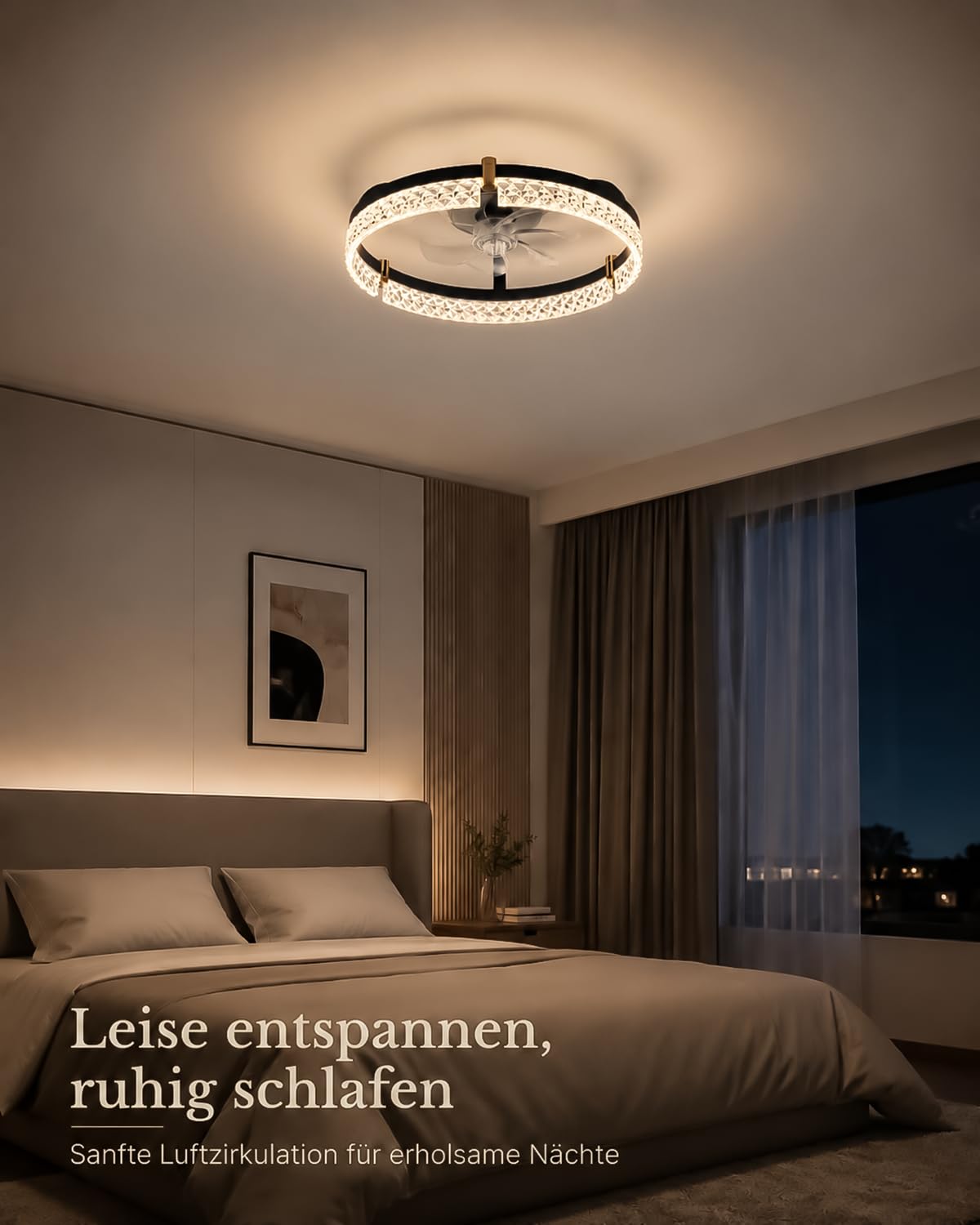 Airwit 50cm Deckenventilator mit Beleuchtung, Lampe mit Ventilator in Glasoptik, Deckenlampe mit Ventilator leise dimmbar, 3000K-6000K stufenlos, 6 Windstufen, Timer 1/2/4H, App Fernbedienung, Schwarz