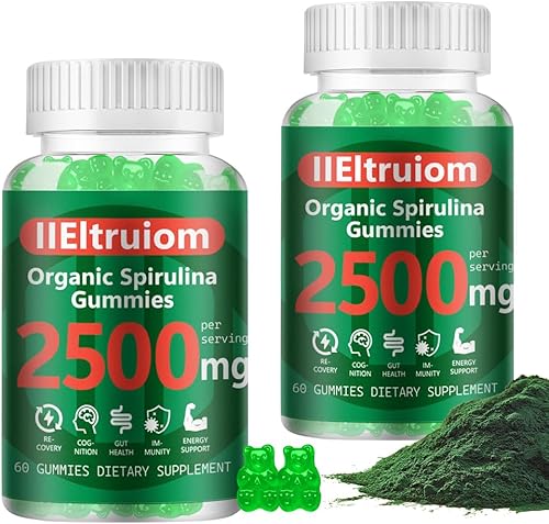 Miniatura 10 de Gomitas de Clorella de espirulina azul orgánica, 13 en 1 Super Greens & Superfoods, espirulina de 2500 mg de energía diaria mejorada con musgo