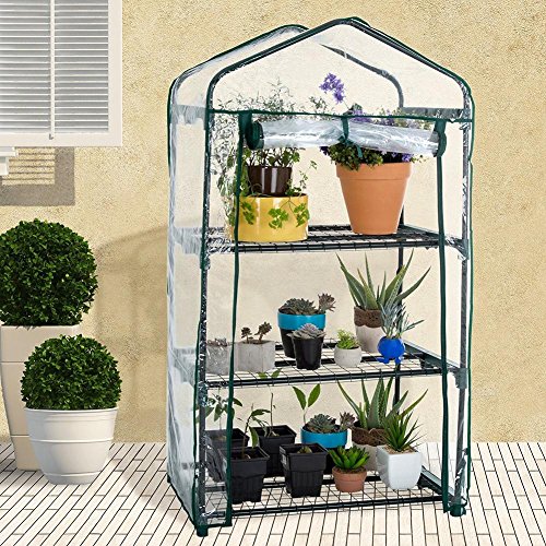 fancyU PVC Mini Plant Greenhouse Cover, Waterproof 4-Tier Mini Greenhouse Replacement Cover, Portable Winter Outdoor Greenhouse Cover Roll-Up Door (without Iron Stand)