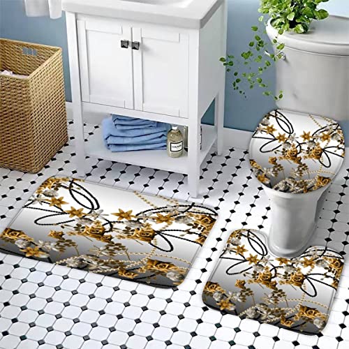 TiaoTian Badematten Set 3 teilig 50x80 Barock Badezimmerteppich Set 3D WC Vorleger Set rutschfeste Badematte… – Bild 3