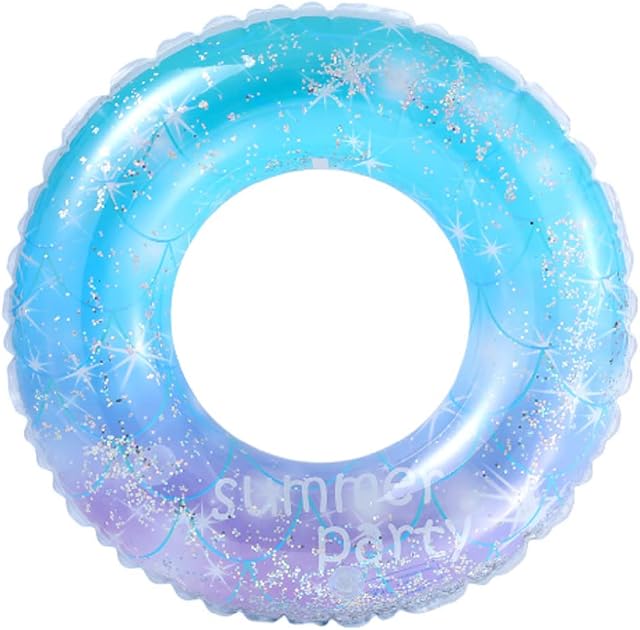 Eidyer Swimming Ring, Transparent Floating Swimming Ring with Sequin, Inflatable Swimming Ring Tube for Children Swimming Pool Water Sports, Suitable for 4-9 Years Kids
