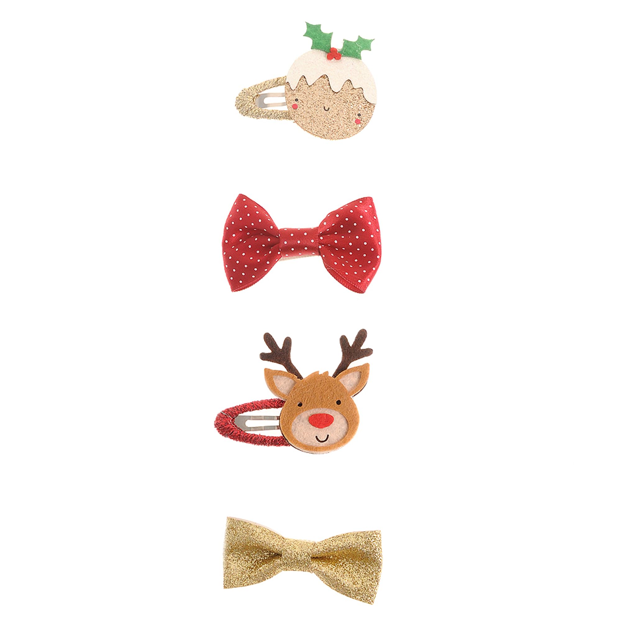 4pcs Christmas Hair Clips Set, Holiday Hair Accessories for Girls and Kids Cute Xmas Hair Clips, Reindeer Hairpin