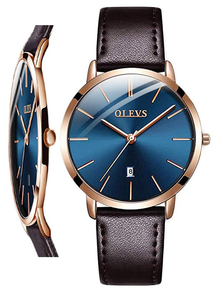 OLEVSWomen Wrist Watches Ultra Thin 6.5mm Minimalist Dress Fashion Leather Strap Quartz Waterproof Date Day Slim Watches for Ladies
