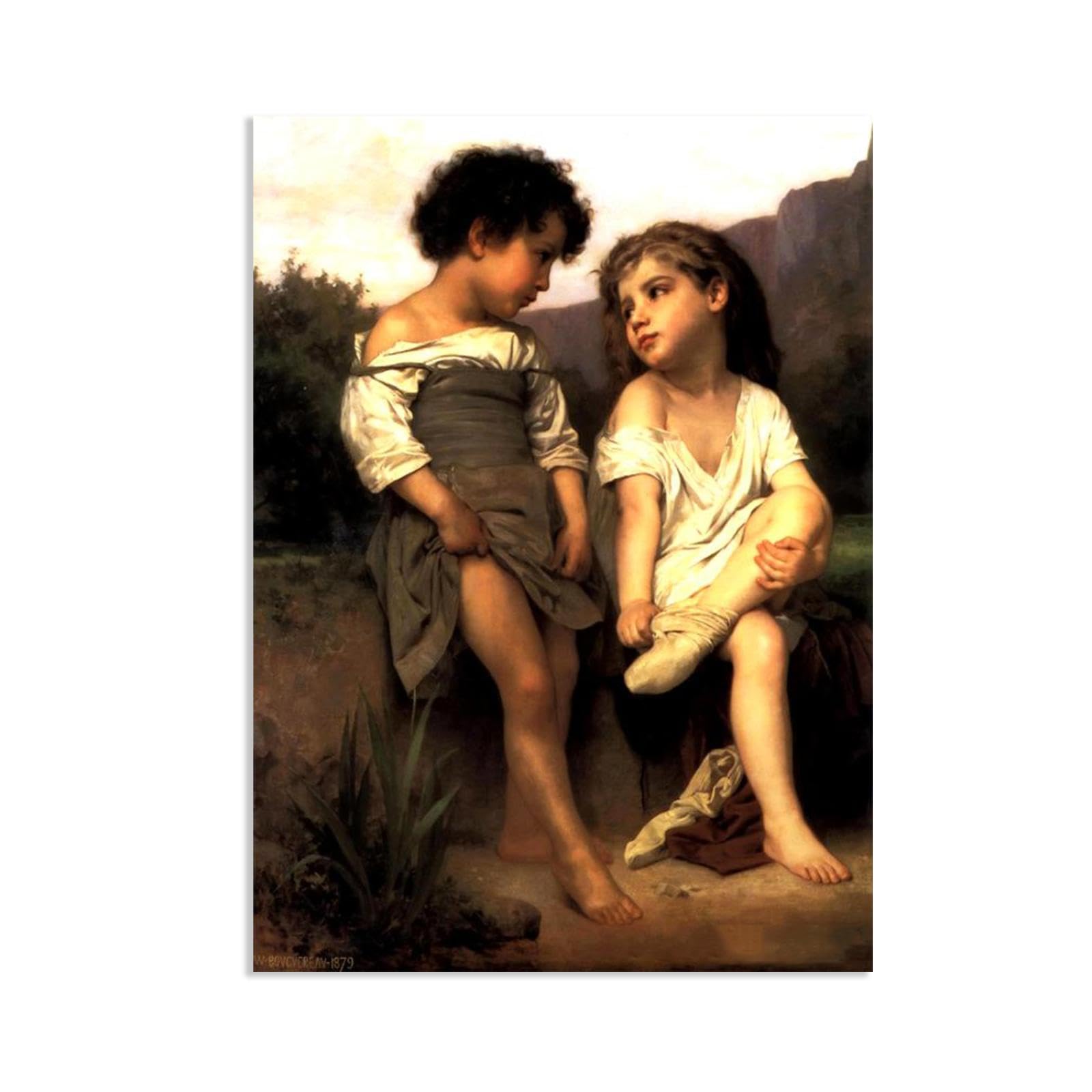 William-Adolphe Bouguereau Wall Art At the Edge of the Brook Print on Canvas Reproductions of Famous Paintings Wall Decor for Living Room Bedroom Bathroom Home Decor 42x30cm frameless