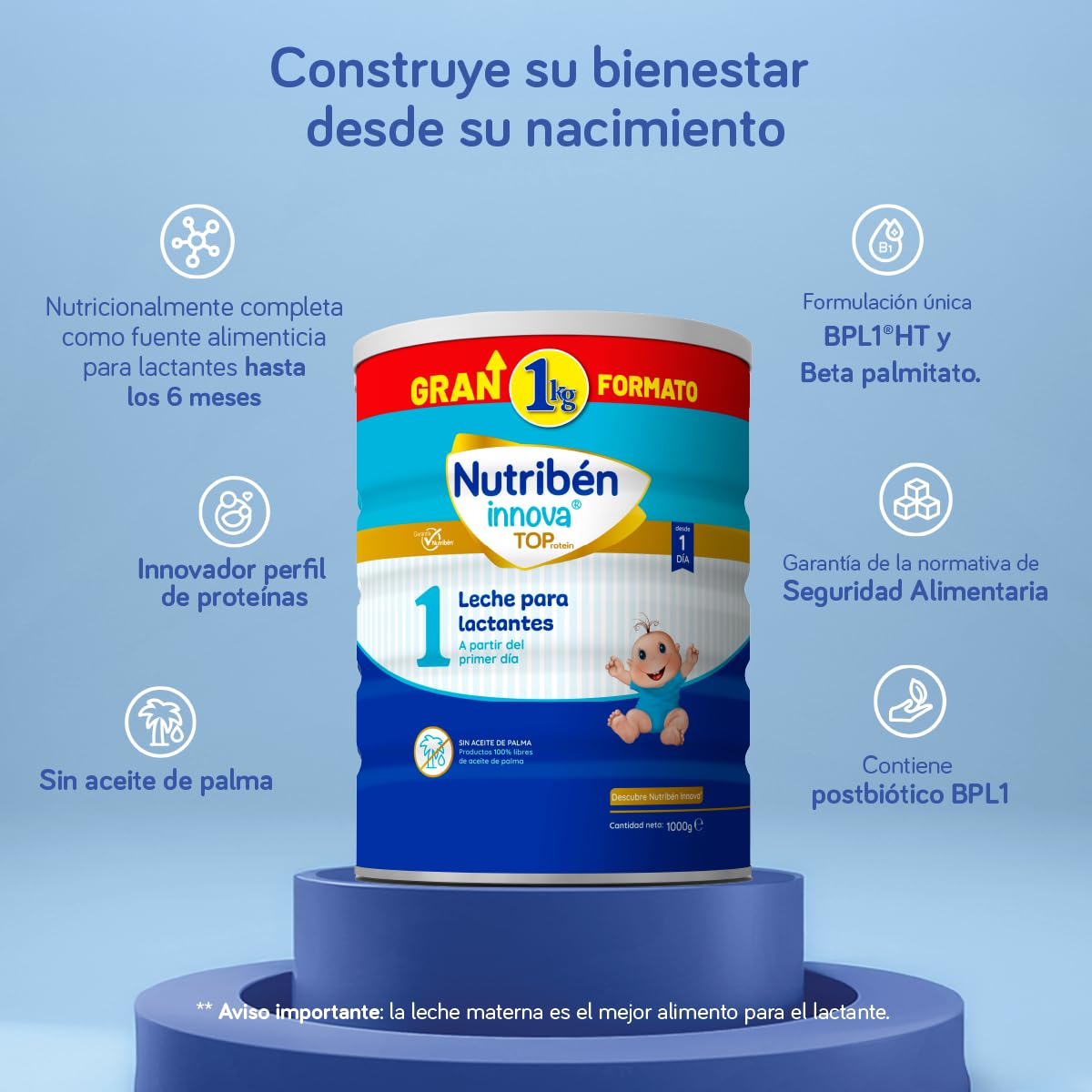 Nutribén Innova 1 - Leche en Polvo GRAN FORMATO | Fórmula para Bebé desde el Primer Día | sin Aceite de Palma | Con Cacito Dosificador Incluido más Higiénico | con BPL1 y DHA | 1 Bote de 1KG — view 4