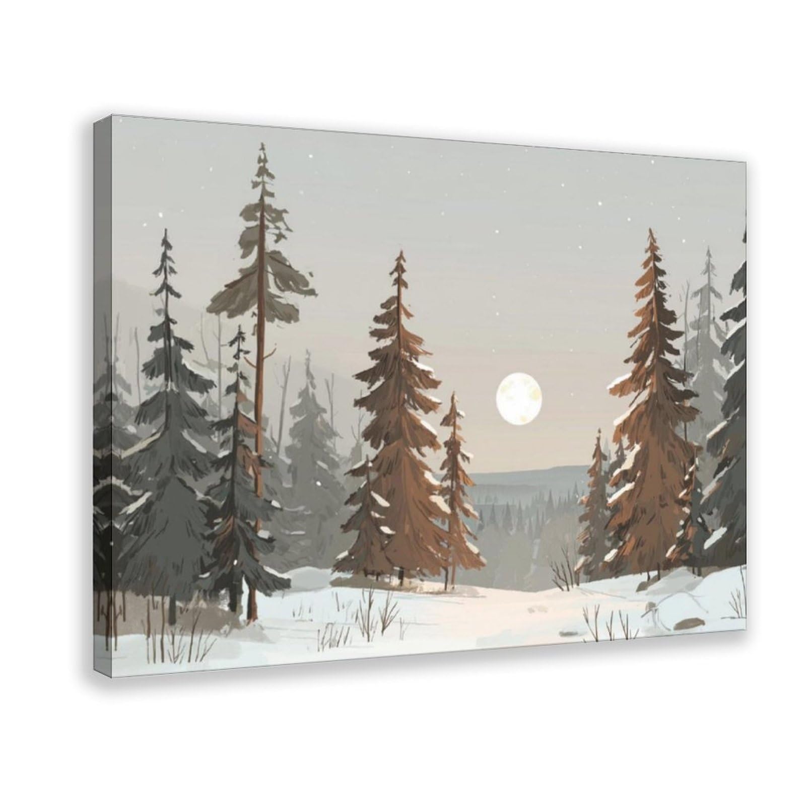 Bareronor Moon Snow Woodland Canvas Poster for Dorm Room Decor Gift