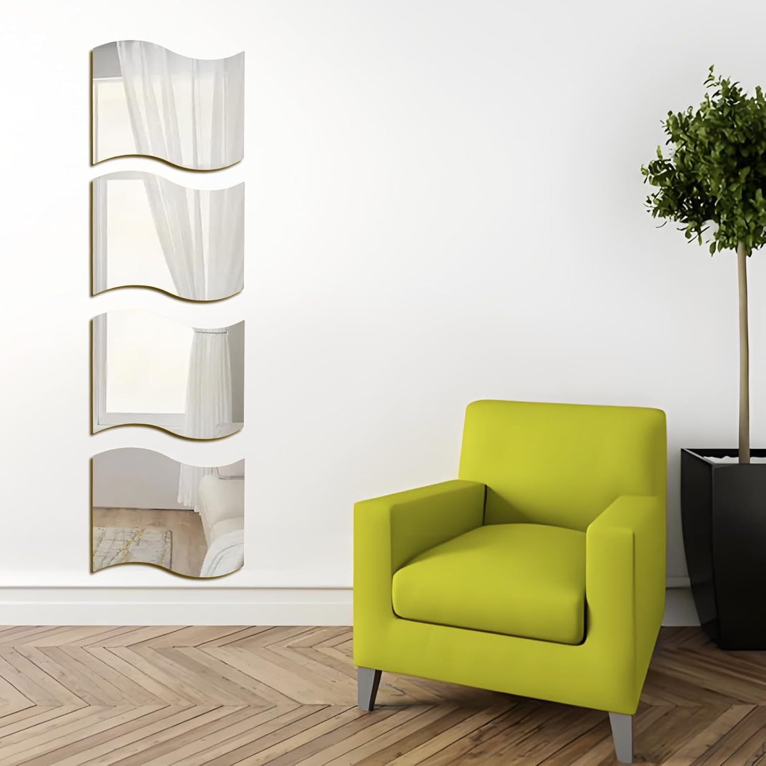 12Pcs Gold Wavy Mirror Wall Stickers, 3D Mirrors Art DIY Home Decorative Acrylic Sheet Tiles for Home, Living Room, Bedroom and TV Setting Wall Decoration image 3