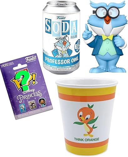 Birdie Nostalgia - Figura naranja de Disney incluida con Pop Soda Owl Profesor Character Friend + Orange Bird Souvenir Retro Time + Itty Bitty Mini