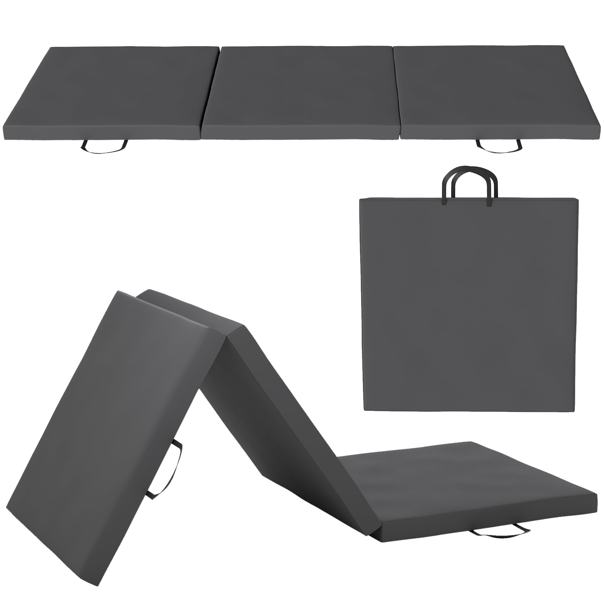 HOMCOM Tapis de gymnastique pliable, tapis gymnastique épais, 180 x 60 x 5 cm, avec poignée, tapis de sol pour yoga, sport, fitness, pilates, revêtement synthétique