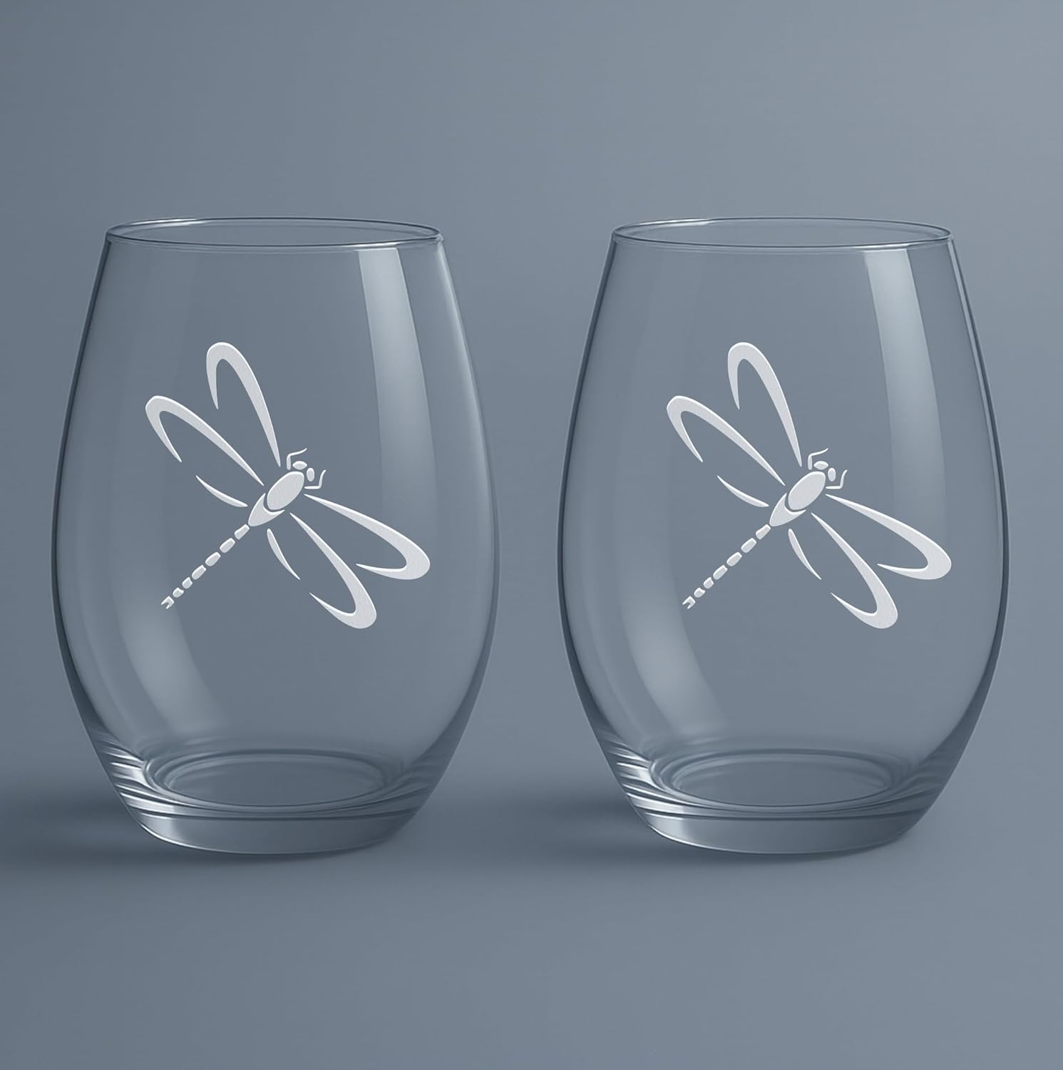 Dragonfly Etched Stemless Wine Glasses - Set of 2/4/6/8-20.5oz Glassware (Set of Two (2))