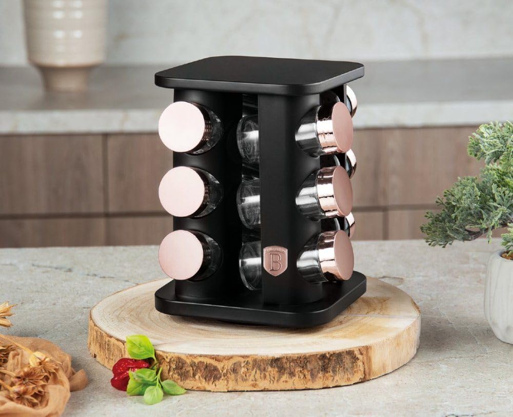 BERLINGER HAUS Gewürzkarussell 13-teilig Black Rose | Platzsparend und Stilvoll