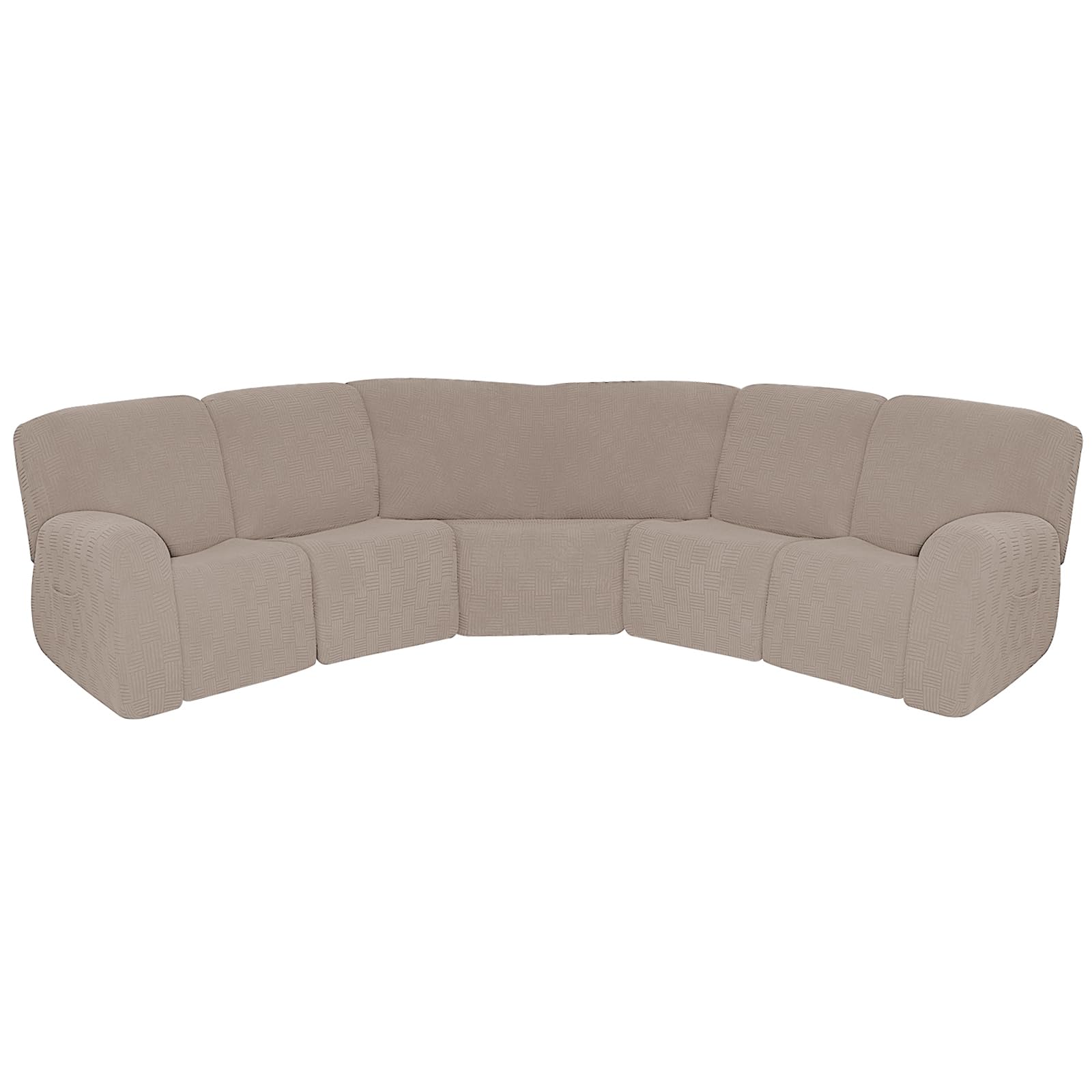 HYPIQQ L Shape Sectional Recliner Sofa Cover - 5 Seat 7 Piece Stretch Reclining Couch Protector for L Shape Furniture, Khaki