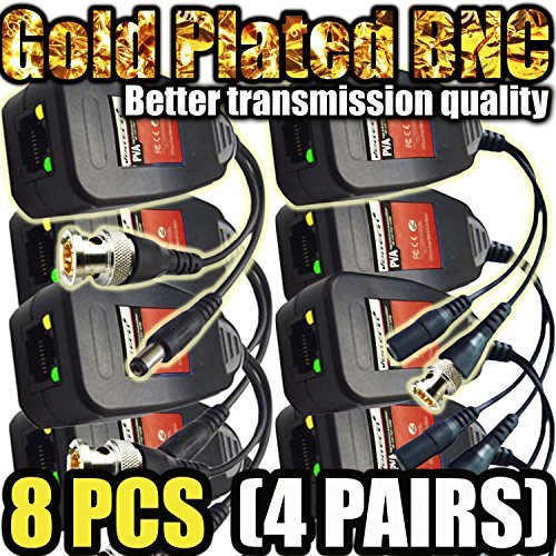 UTP balun hd Ventech cat5 to bnc Video baluns transceiver Passive with Power Connector Compatible with All CCTV Technologies(Analog AHD TVI CVI ntsc pal) 4 Pairs rj45 75 OHN connectors