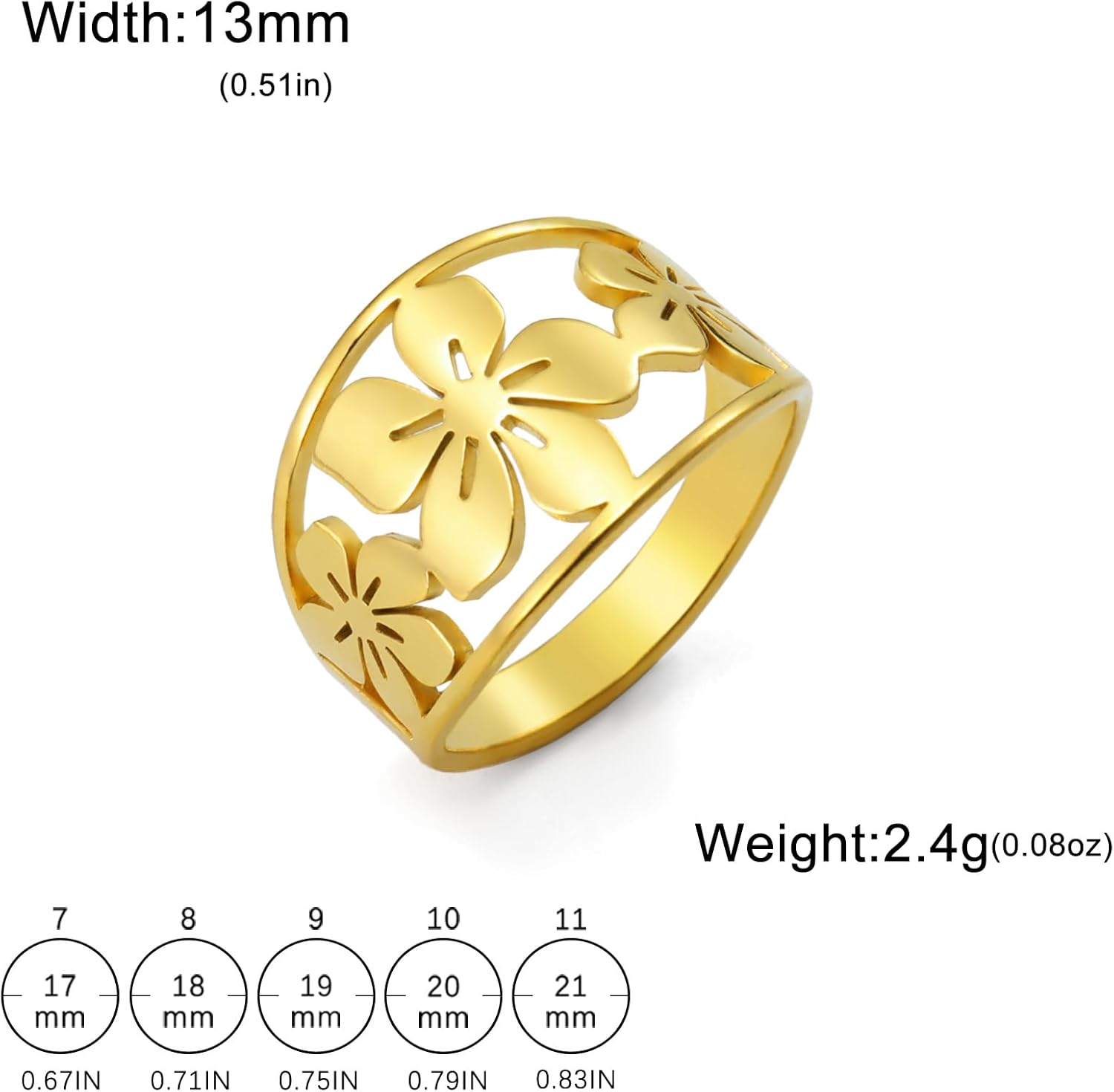 TEAMER Bohemian Hollow Flower Ring Stainless Steel Rhinestone Flower Ring Wedding Band Ring Exquisite Jewelry for Women - Image 7