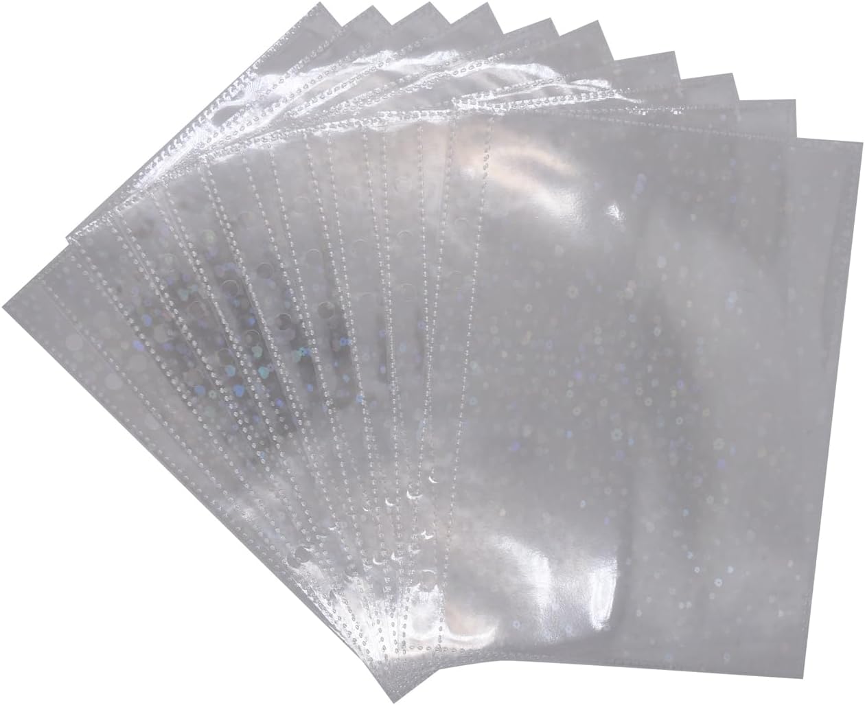 6 Holes Clear PVC Hologram Heart Binder Pockets Loose Leaf Filing Bag Document Folder Refills Paper Page Sheet Protector for 6 Rings Budget Binder Notebook(A5,20Pack) image 3