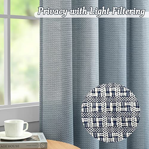 Jubilantex Faux Linen Sheer Curtains Blue And White Cross Curtain Panels Christmas Linen Textured Rod Pocket Window Treatment Drapes For Living Room Bedroom Farmhouse 63 Inches Long, 2 Panels, Blue #TOP1