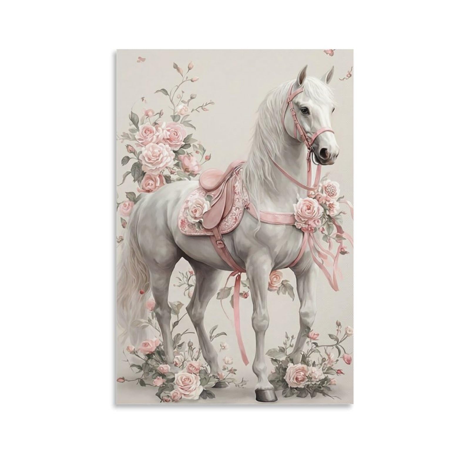 DHBANEIOK Elegant White Horse Wall Decor Poster Canvas Prints Picture Modern Wall Art Picture Wall Hanging for Home Decorations 24x36inch(60x90cm)
