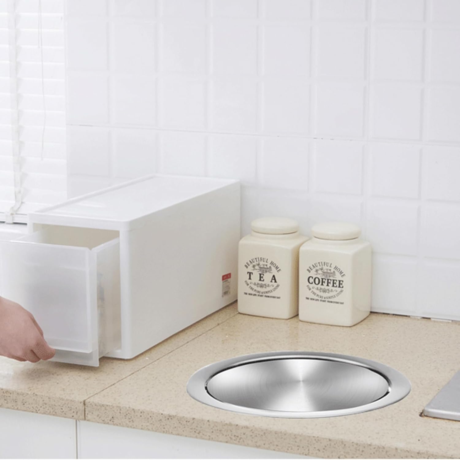 Built-in Countertop Kitchen Trash Cans Cover, Stainless Steel Balance Swing Flap Lid Round Recessed Garbage Bin Waste Chute for Office Desk Desktop,430 S