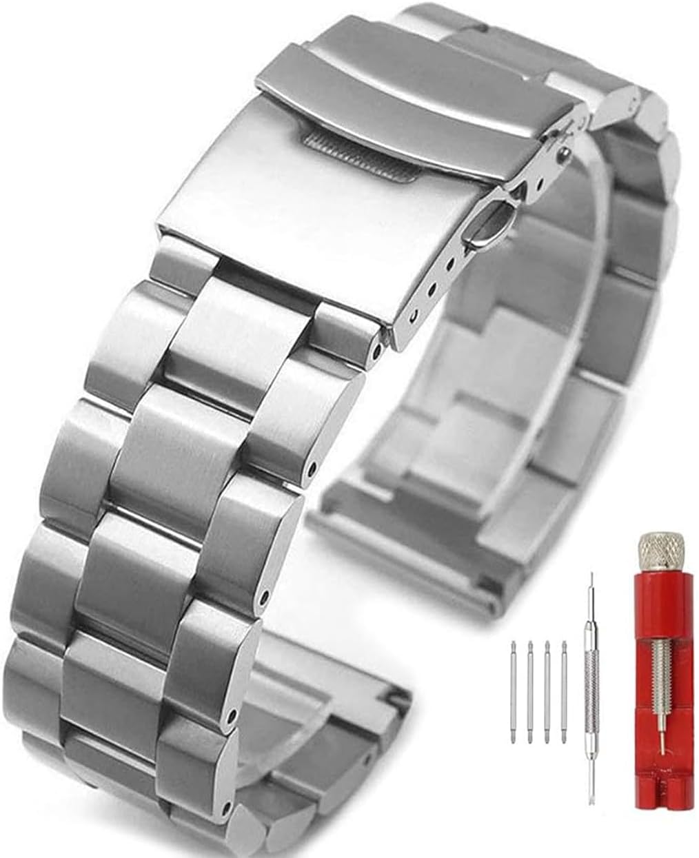 Silver/Black/Blue/Grey/Gold Stainless Steel Watch Bands, Brushed Finish Watch Strap 18mm/20mm/21mm/22mm/24mm/26mm Double Buckle Bracelet