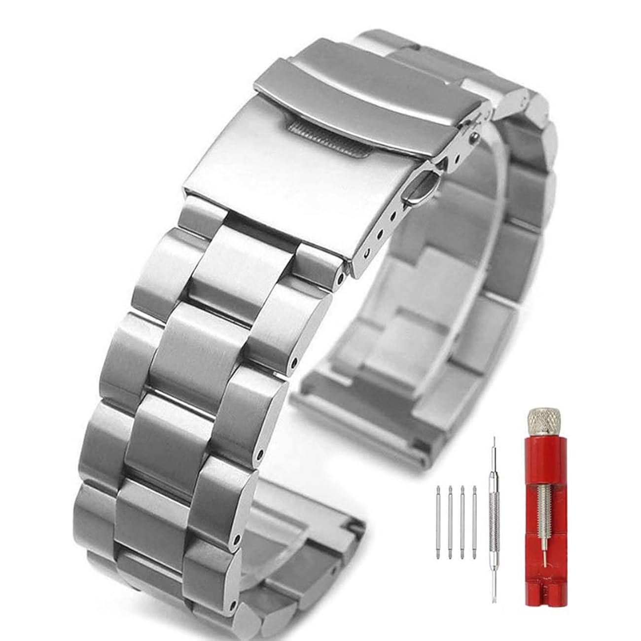 Silver/Black/Blue/Grey/Gold Stainless Steel Watch Bands, Brushed Polished Finish Watch Strap 18mm/20mm/21mm/22mm/24mm/26mm Double Buckle Bracelet