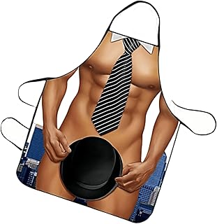 Hilarious Muscle Man Apron for Men - Adjustable Waterproof BBQ Apron, White Elephant Present for Husband and Dad