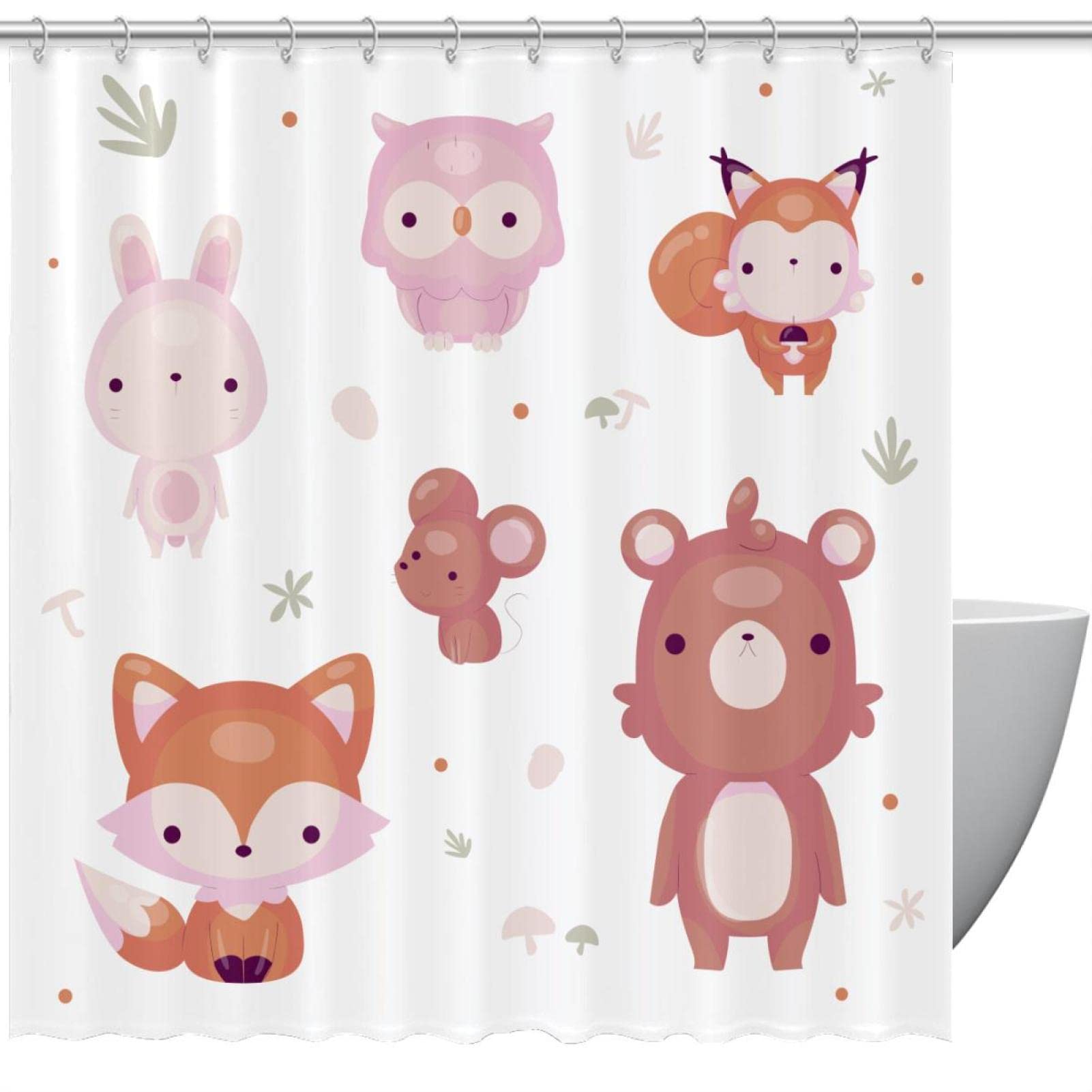 Rideau de douche animaux de la forêt d'automne 152x183 cm avec 12 crochets