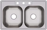 Vista 17 de Dayton D233221 Equal - Fregadero de acero inoxidable con doble tazón, 33 x 22 x 6.5 pulgadas
