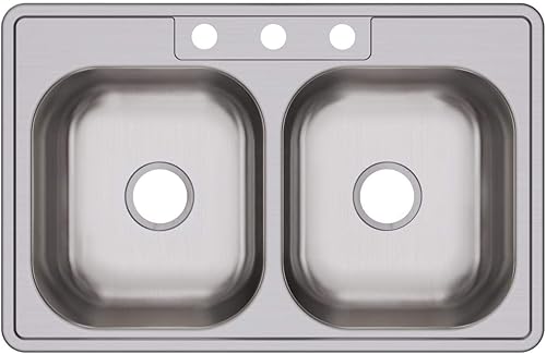 Miniatura 17 de Dayton D233221 Equal - Fregadero de acero inoxidable con doble tazón, 33 x 22 x 6.5 pulgadas