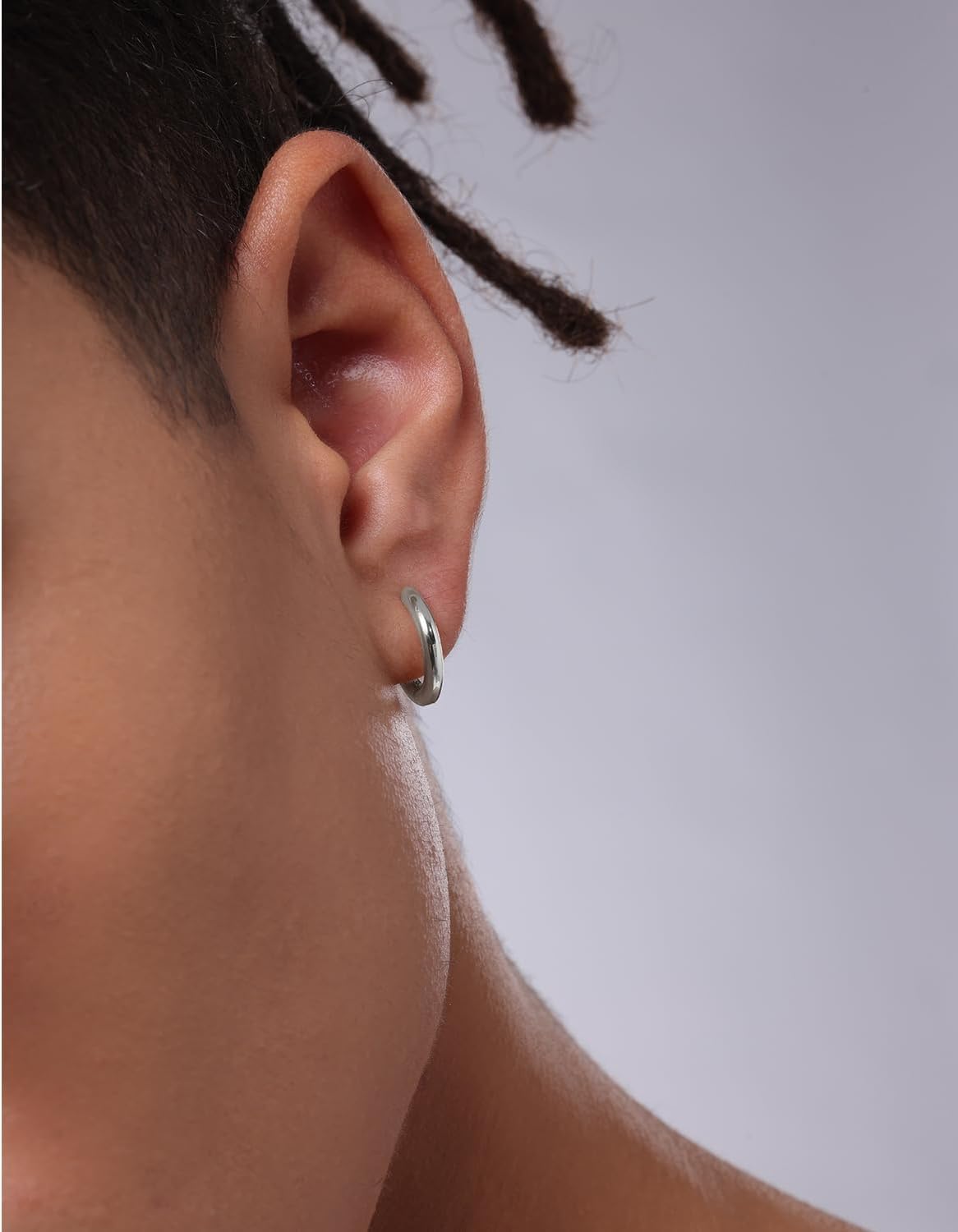 KRKC&CO Hoop Earrings Sterling Silver for Men, White Gold Plated/Black Earrings Sets, Hypoallergenic, Christmas Birthday Gift for Him, Small Piercing Jewelry for Men & Women, 10, 12,15mm