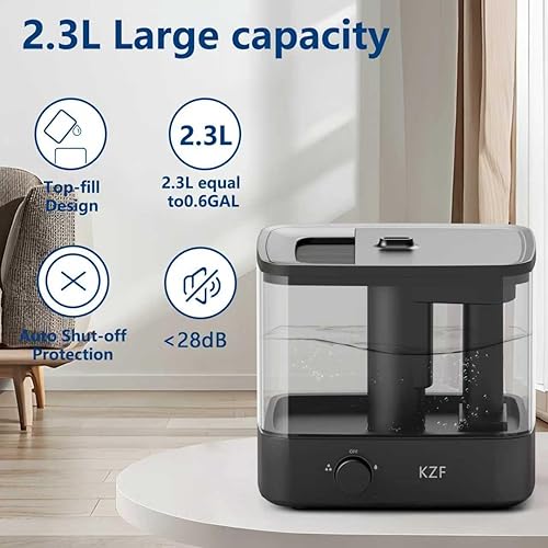 Miniatura 2 de KZF Humidificador de niebla fría de llenado superior de 2.3 L, silencioso, hasta 30 horas de tiempo de funcionamiento, apagado automático, ideal