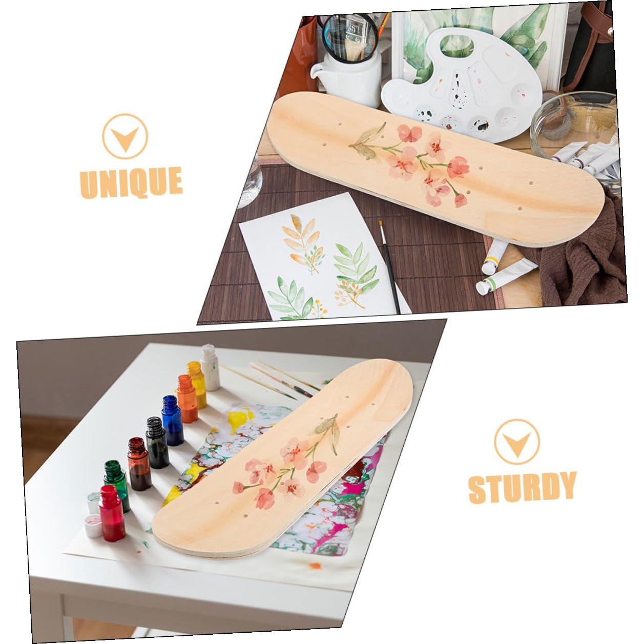 Cabilock Planche de Skateboard en Bois Brut 60 Cm Double Face 2 Pièces pour Bricolage Graffiti DIY, Surface Personnalisable, Skateboards Garçon et Filles Créatifs, Présent Artistique Plein