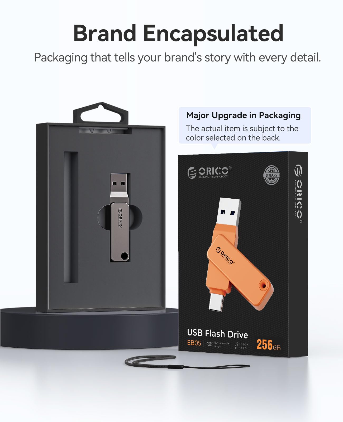 ORICO Pamięć USB 256 GB, mini pamięć USB 3.2 Gen 1 (podwójny USB-C/USB-A), przenośny napęd na pióra, odczyt 150 MB/s, kompatybilny z iPhone 15/16/17, Android, tabletem, laptopem- szary-EB05