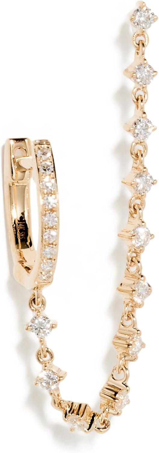 EF Collection Women's Diamond Mini Huggie and Prong Set Chain Stud Earring