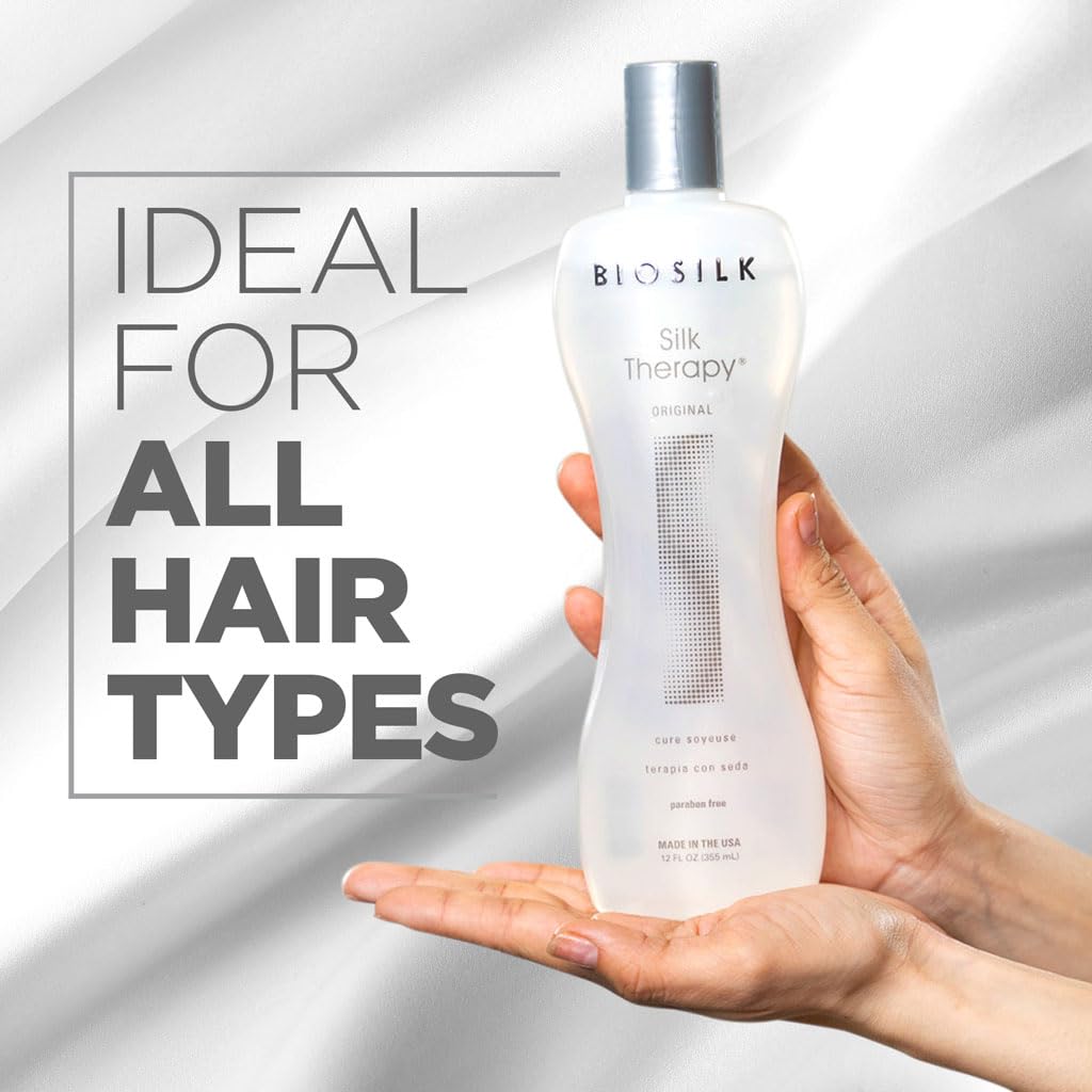 BioSilk Silk Therapy Original, Reconstructing Leave-In Hair Treatment, Adds Shine, Smooths & Prevents Split Ends, Sulfate-Free, Paraben-Free, Cruelty-Free, 12 Oz | Adding Shine, Sulfate Free, Paraben Free, Cruelty Free, 12 Oz