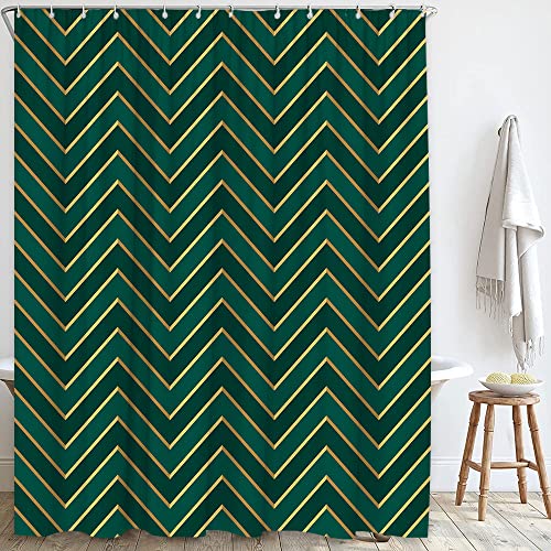 Wuasdcs Geometry Emerald Shower Curtain Gold Geometric Chevron Stripes Green Zigzag Modern Luxury Abstract Striped Vintage Creative Bath Decor Curtains With Hook 70X70 #TOP2