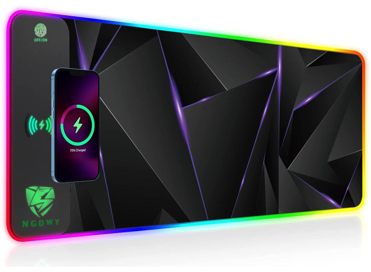 LHZS Wireless Charging RGB Science Fiction Gaming Mouse Pad 10W, RGB Mouse Mat 800x300x4MM, 13 Light Modes Extra Large Mousepad Non-Slip Rubber Base Computer Keyboard Mat for Gaming, MacBook,Desk