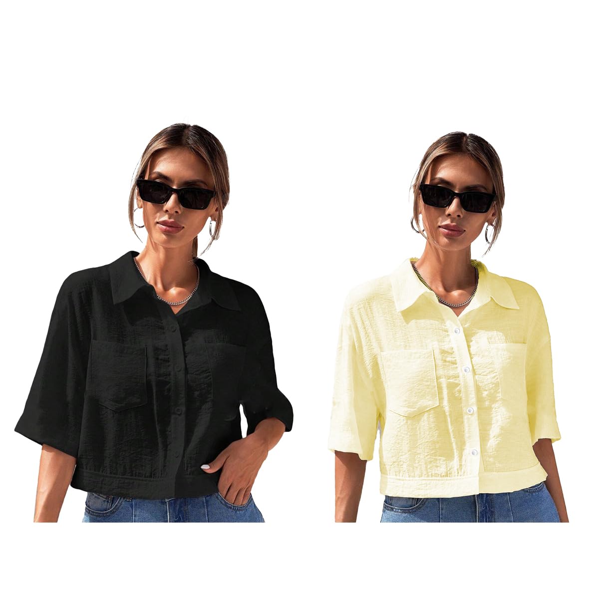 TOPLOT Shirt for Women | V-Collar Solid Crop for Woman | Half