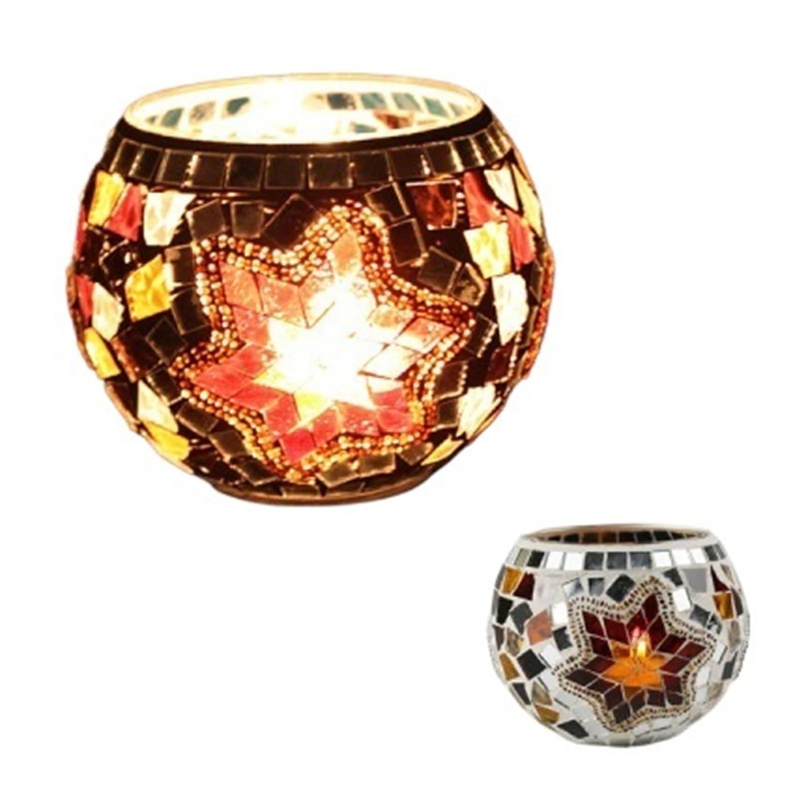 Candle sticks holder candle holders， Snowflake Mosaic Glass Candlestick Holders(Style3)