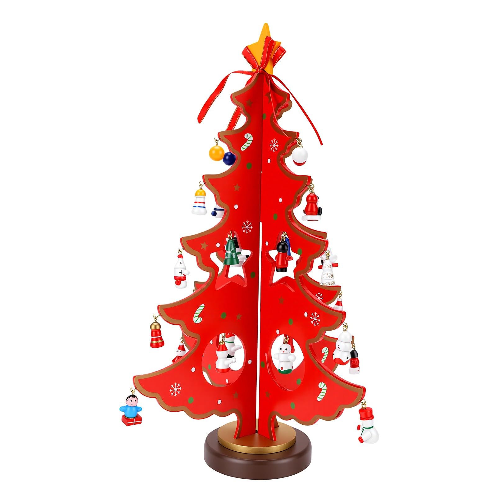 SIXRUN Calendario Dell'Avvento in Legno con Albero di Natale, 28