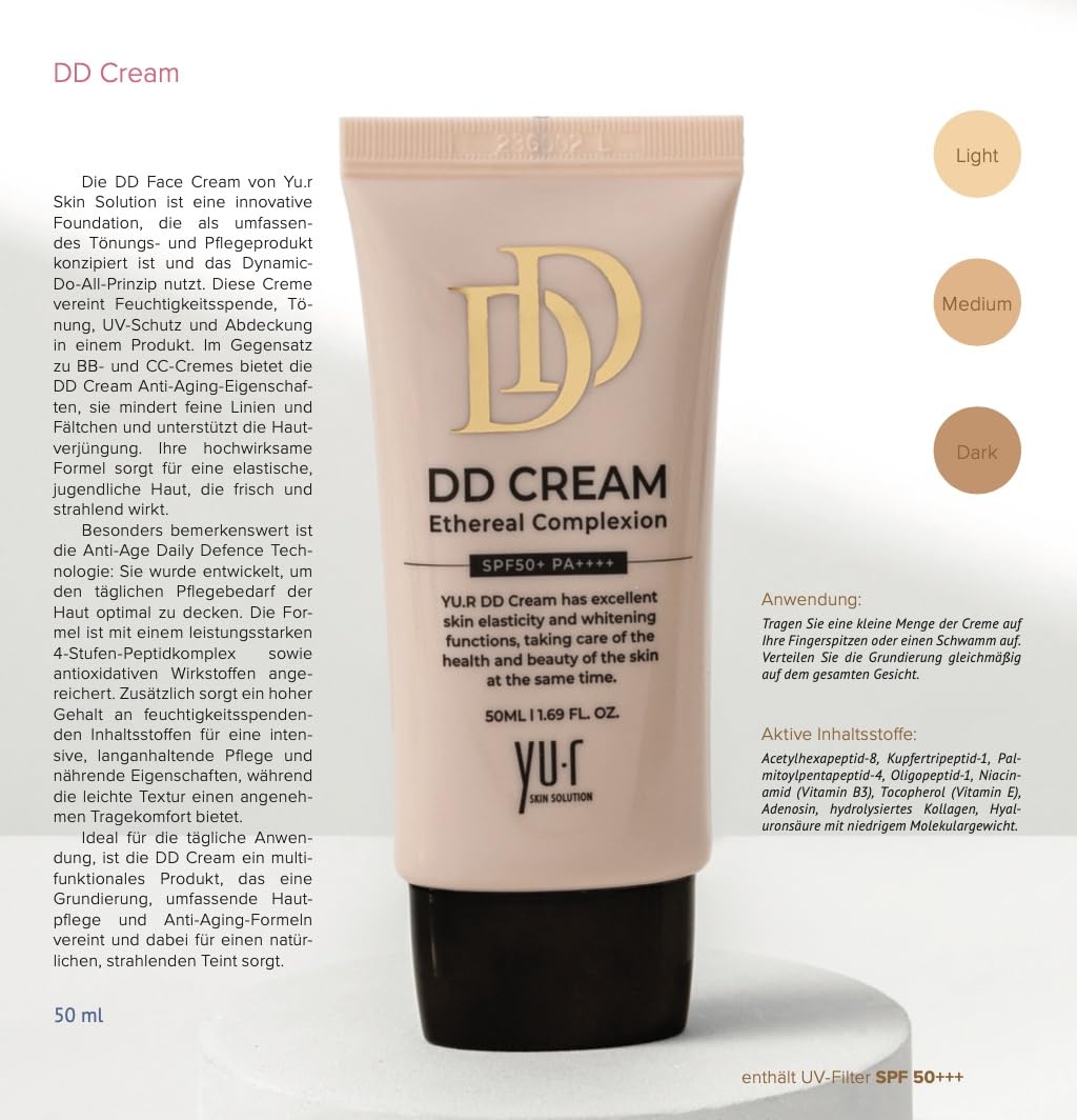 Yu.r DD Creme Ethereal Complexion, SPF 50+, 2-in-1 Make-up und Pflege, 50ml (medium)