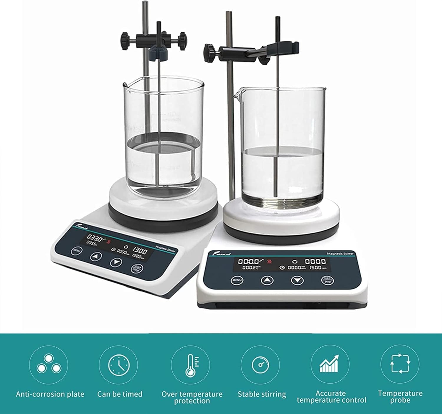 Laboratory Equipment 2L Magnetic Stirrer Hot Plate Mixer, Heating Mixer Hot Plate with Anti Disk, 50-1500 RPM, Over Temperature Protection, Timing Fun,